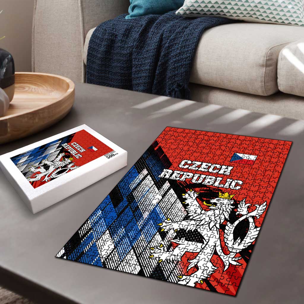 Czech Republic Puzzle with Red Black Blue Brushstroke Design and National Lion - Wonder Print Shop