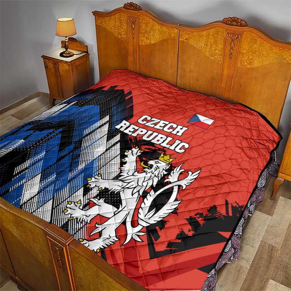 Czech Republic Quilt with Red Black Blue Brushstroke Design and National Lion - Wonder Print Shop
