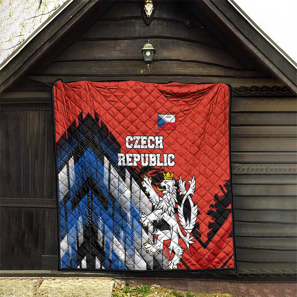 Czech Republic Quilt with Red Black Blue Brushstroke Design and National Lion - Wonder Print Shop