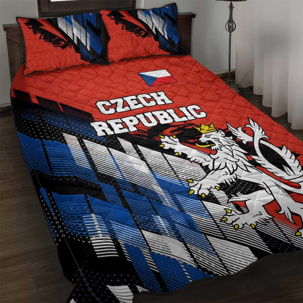 Czech Republic Quilt Bed Set with Red Black Blue Brushstroke Design and National Lion - Wonder Print Shop