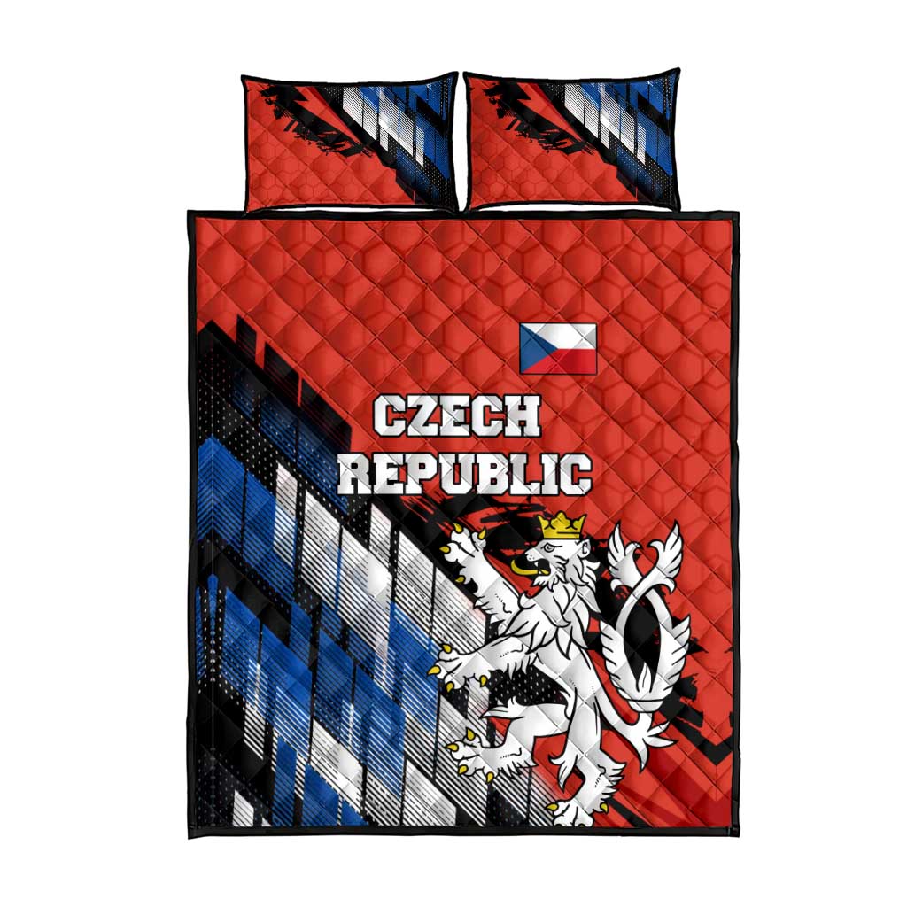 Czech Republic Quilt Bed Set with Red Black Blue Brushstroke Design and National Lion - Wonder Print Shop