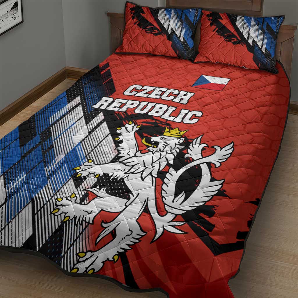 Czech Republic Quilt Bed Set with Red Black Blue Brushstroke Design and National Lion - Wonder Print Shop