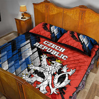 Czech Republic Quilt Bed Set with Red Black Blue Brushstroke Design and National Lion - Wonder Print Shop