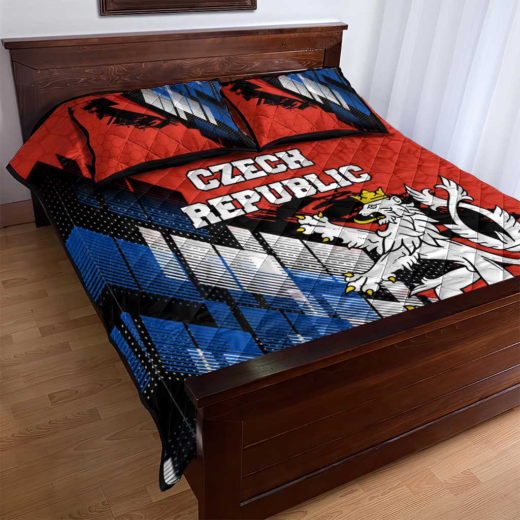 Czech Republic Quilt Bed Set with Red Black Blue Brushstroke Design and National Lion - Wonder Print Shop
