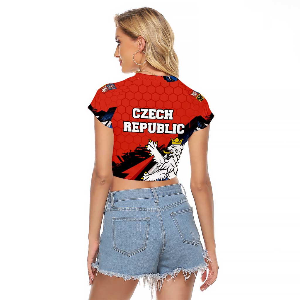 Czech Republic Raglan Cropped T Shirt with Red Black Blue Brushstroke Design and National Lion - Wonder Print Shop