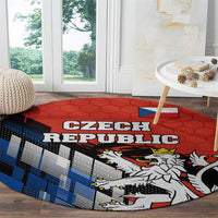 Czech Republic Round Carpet with Red Black Blue Brushstroke Design and National Lion - Wonder Print Shop