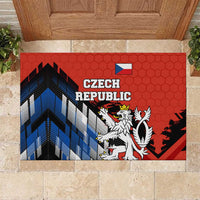 Czech Republic Rubber Doormat with Red Black Blue Brushstroke Design and National Lion - Wonder Print Shop