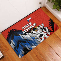 Czech Republic Rubber Doormat with Red Black Blue Brushstroke Design and National Lion - Wonder Print Shop