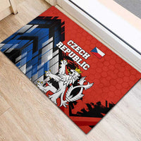 Czech Republic Rubber Doormat with Red Black Blue Brushstroke Design and National Lion - Wonder Print Shop