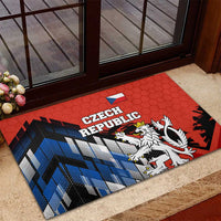 Czech Republic Rubber Doormat with Red Black Blue Brushstroke Design and National Lion - Wonder Print Shop
