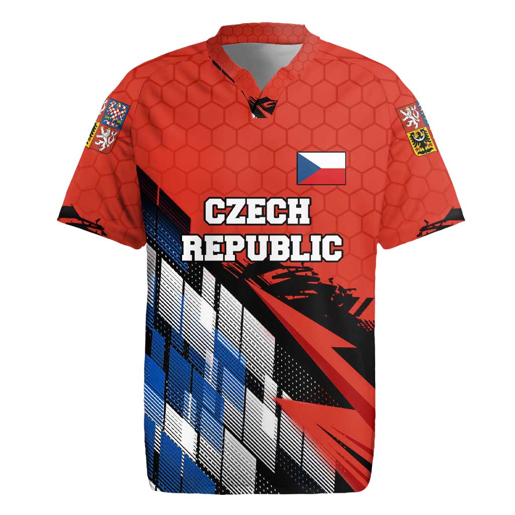Czech Republic Rugby Jersey with Red Black Blue Brushstroke Design and National Lion - Wonder Print Shop