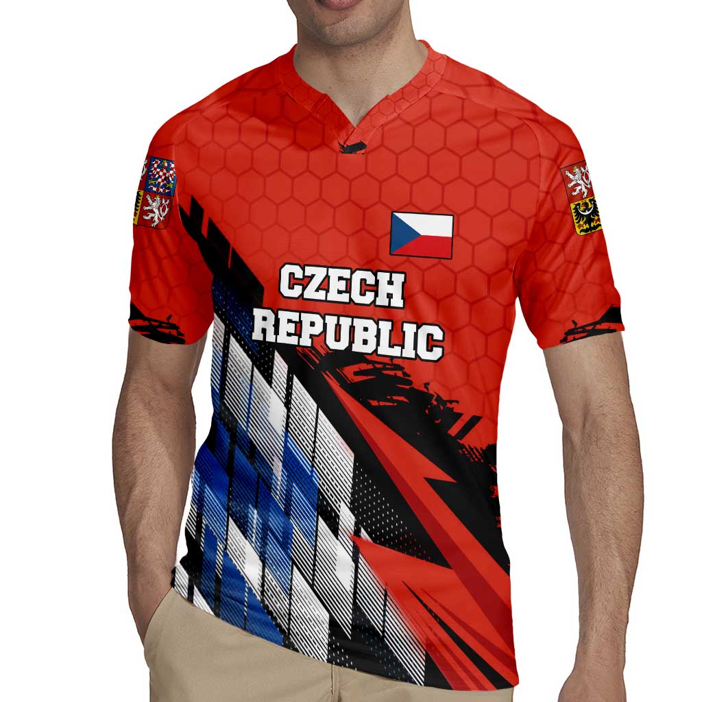 Czech Republic Rugby Jersey with Red Black Blue Brushstroke Design and National Lion - Wonder Print Shop