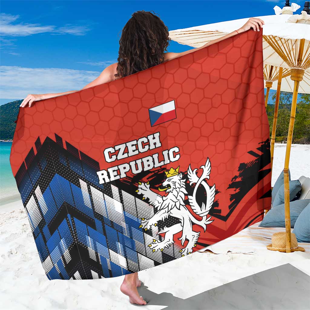 Czech Republic Sarong with Red Black Blue Brushstroke Design and National Lion - Wonder Print Shop