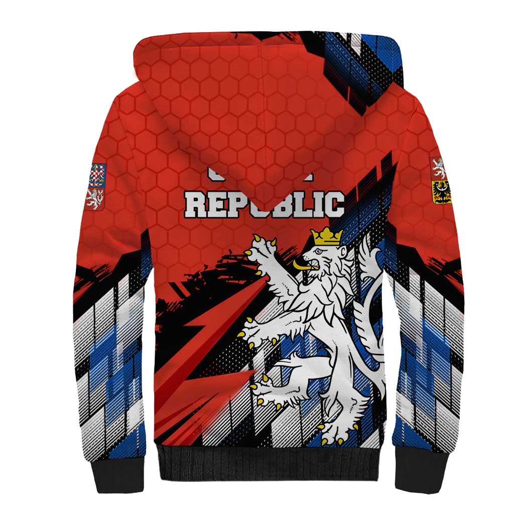 Czech Republic Sherpa Hoodie with Red Black Blue Brushstroke Design and National Lion - Wonder Print Shop