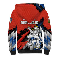 Czech Republic Sherpa Hoodie with Red Black Blue Brushstroke Design and National Lion - Wonder Print Shop