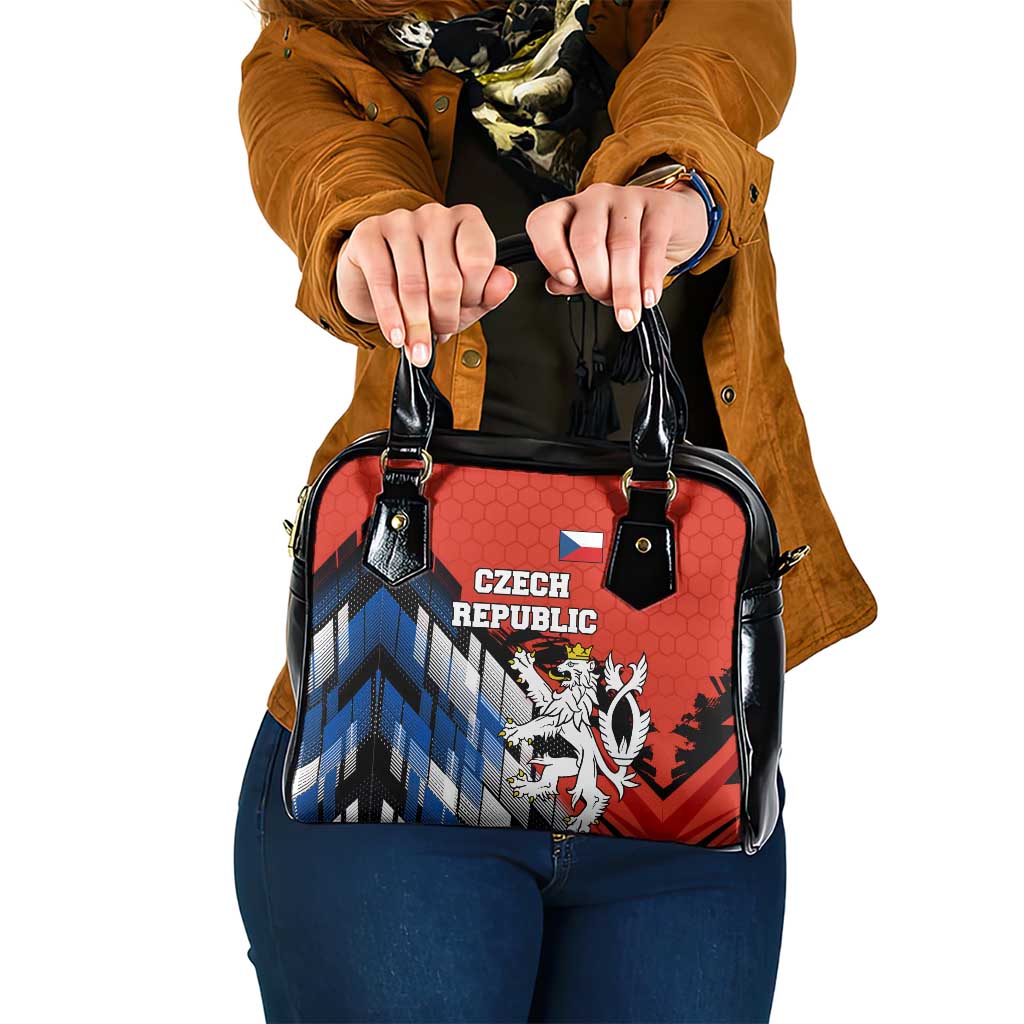 Czech Republic Shoulder Handbag with Red Black Blue Brushstroke Design and National Lion - Wonder Print Shop