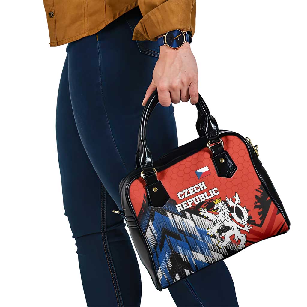 Czech Republic Shoulder Handbag with Red Black Blue Brushstroke Design and National Lion - Wonder Print Shop