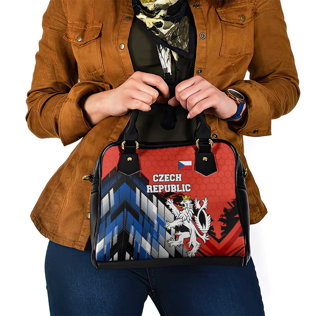 Czech Republic Shoulder Handbag with Red Black Blue Brushstroke Design and National Lion - Wonder Print Shop