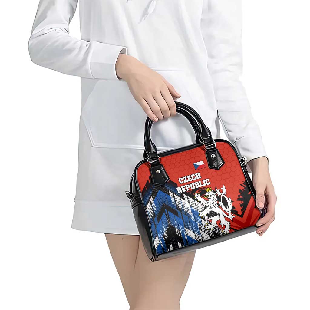 Czech Republic Shoulder Handbag with Red Black Blue Brushstroke Design and National Lion - Wonder Print Shop