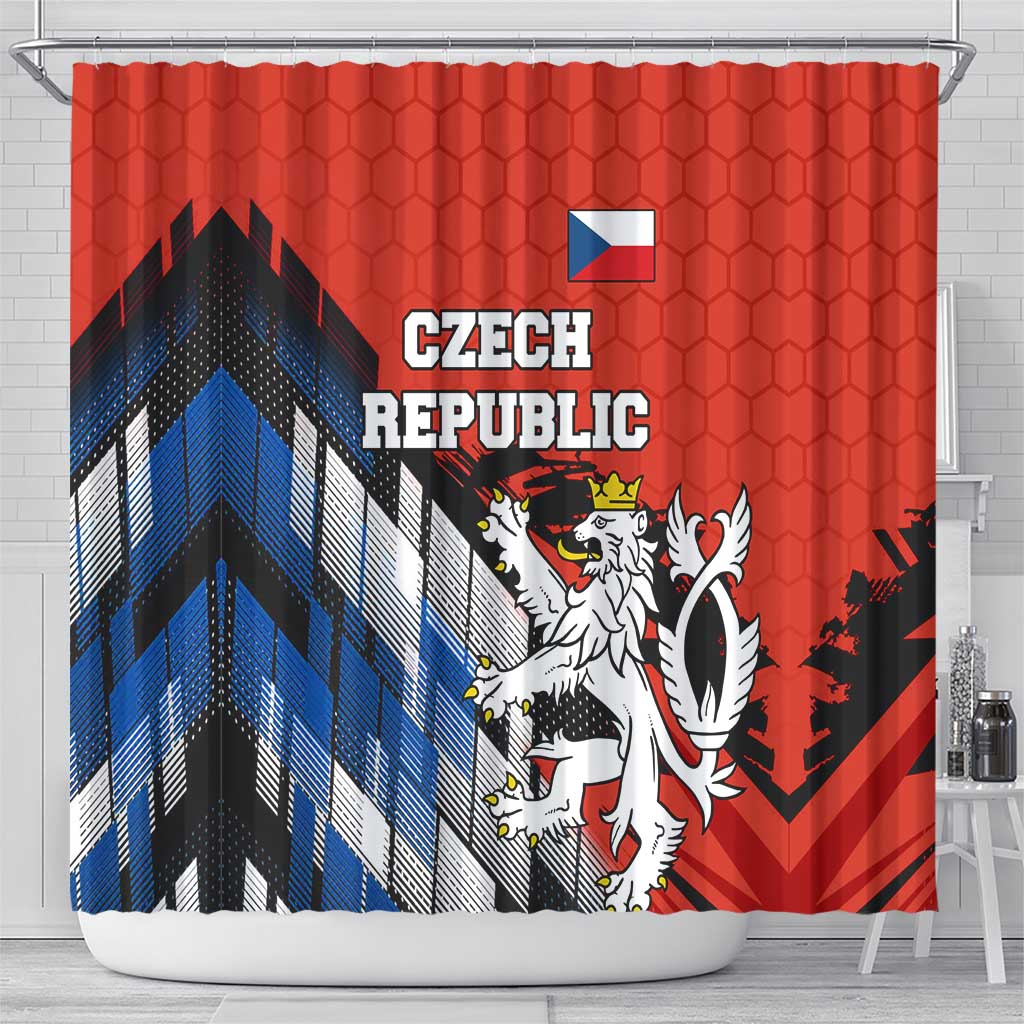 Czech Republic Shower Curtain with Red Black Blue Brushstroke Design and National Lion - Wonder Print Shop
