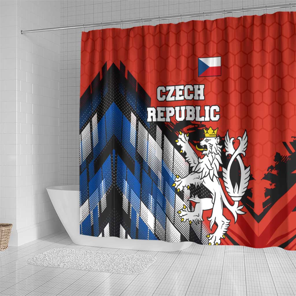 Czech Republic Shower Curtain with Red Black Blue Brushstroke Design and National Lion - Wonder Print Shop
