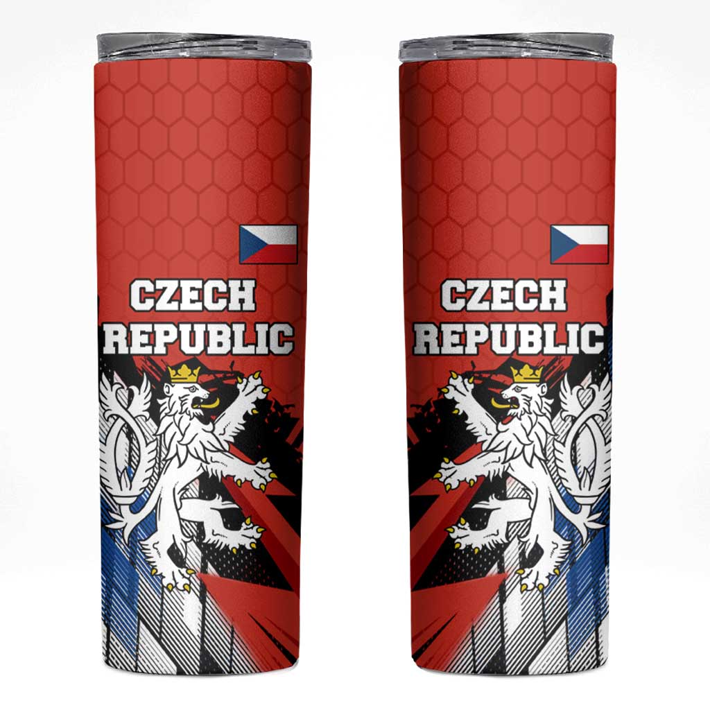 Czech Republic Skinny Tumbler with Red Black Blue Brushstroke Design and National Lion - Wonder Print Shop