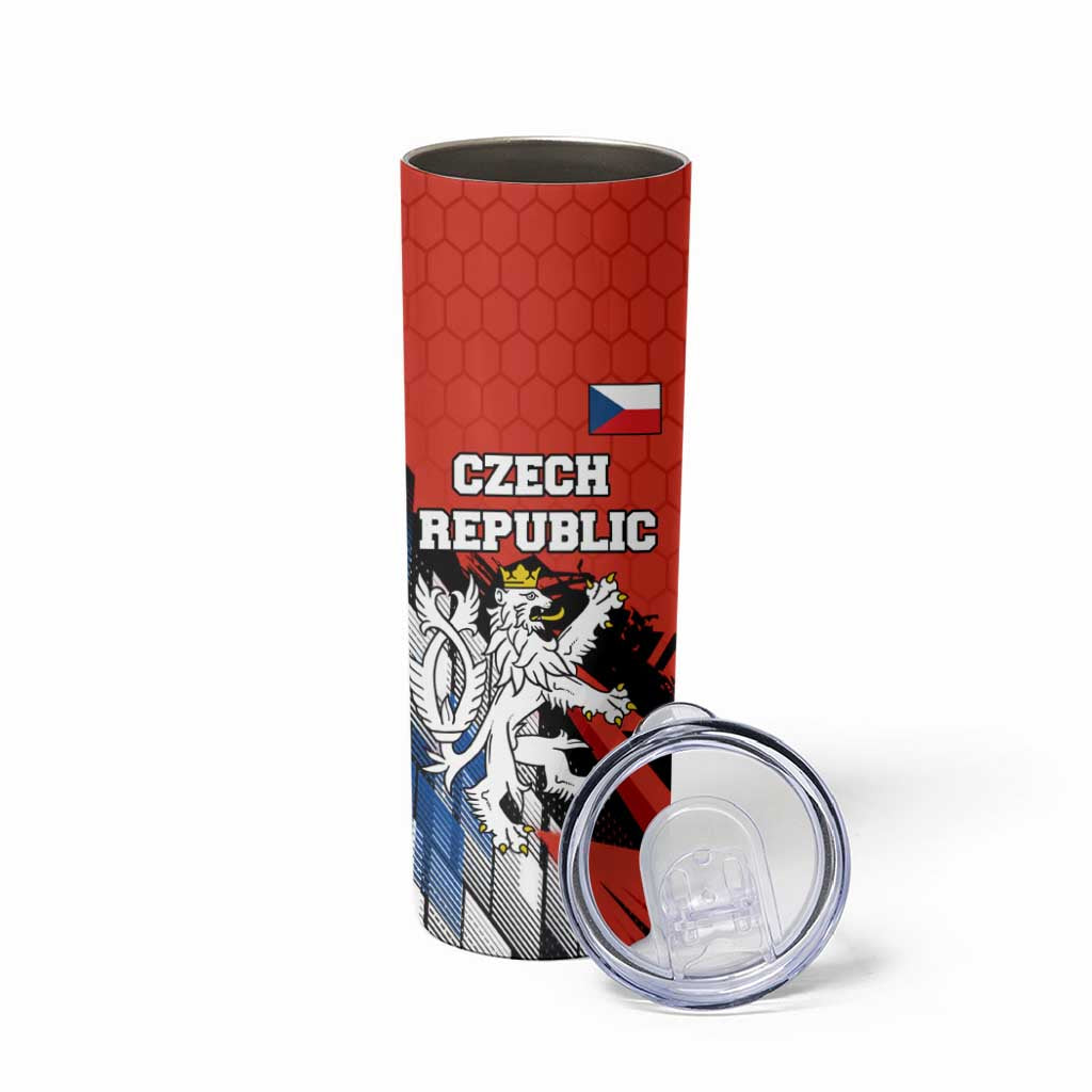 Czech Republic Skinny Tumbler with Red Black Blue Brushstroke Design and National Lion - Wonder Print Shop