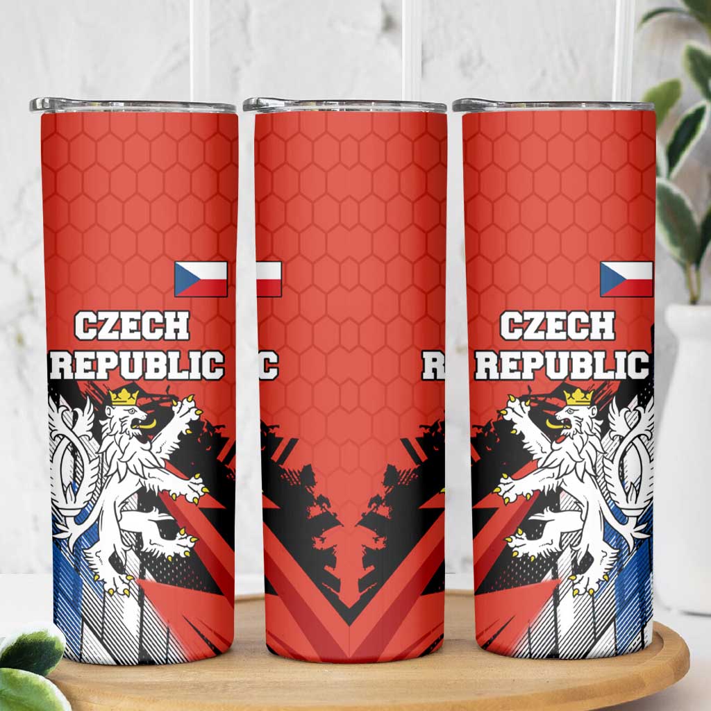 Czech Republic Skinny Tumbler with Red Black Blue Brushstroke Design and National Lion - Wonder Print Shop