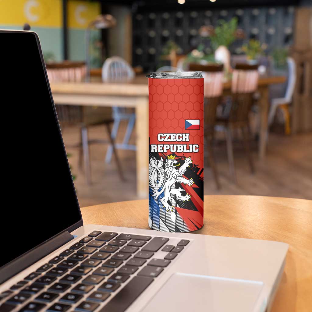 Czech Republic Skinny Tumbler with Red Black Blue Brushstroke Design and National Lion - Wonder Print Shop