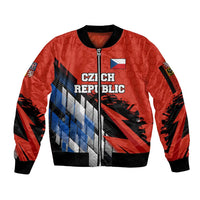 Czech Republic Sleeve Zip Bomber Jacket with Red Black Blue Brushstroke Design and National Lion - Wonder Print Shop