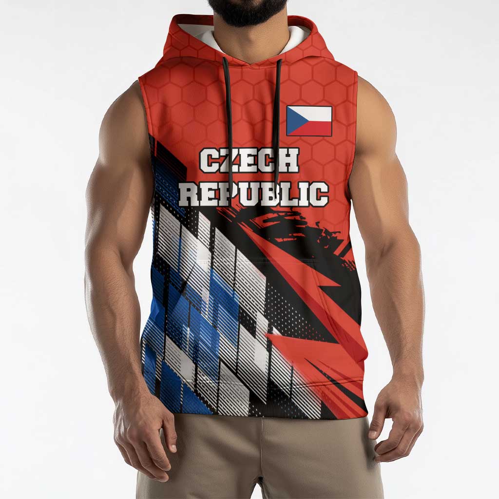 Czech Republic Sleeveless Hoodie with Red Black Blue Brushstroke Design and National Lion - Wonder Print Shop