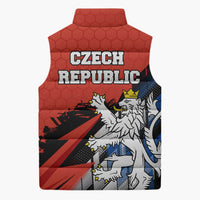 Czech Republic Sleeveless Puffer Jacket with Red Black Blue Brushstroke Design and National Lion - Wonder Print Shop