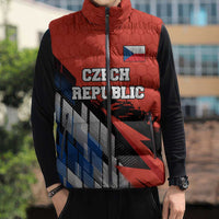 Czech Republic Sleeveless Puffer Jacket with Red Black Blue Brushstroke Design and National Lion - Wonder Print Shop