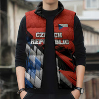 Czech Republic Sleeveless Puffer Jacket with Red Black Blue Brushstroke Design and National Lion - Wonder Print Shop