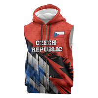 Czech Republic Sleeveless Zip Hoodie with Red Black Blue Brushstroke Design and National Lion - Wonder Print Shop