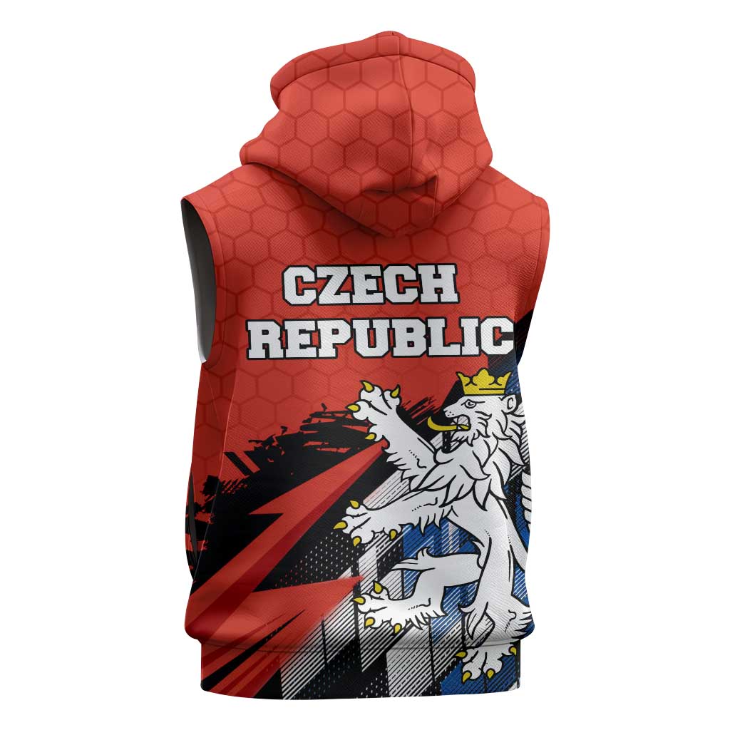 Czech Republic Sleeveless Zip Hoodie with Red Black Blue Brushstroke Design and National Lion - Wonder Print Shop