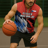 Czech Republic Sleeveless Zip Hoodie with Red Black Blue Brushstroke Design and National Lion - Wonder Print Shop