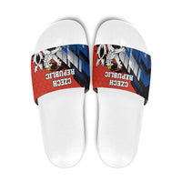 Czech Republic Slide Sandals with Red Black Blue Brushstroke Design and National Lion - Wonder Print Shop