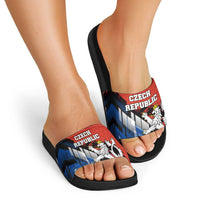 Czech Republic Slide Sandals with Red Black Blue Brushstroke Design and National Lion - Wonder Print Shop