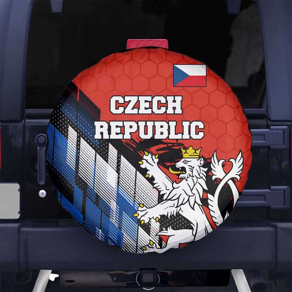 Czech Republic Spare Tire Cover with Red Black Blue Brushstroke Design and National Lion - Wonder Print Shop