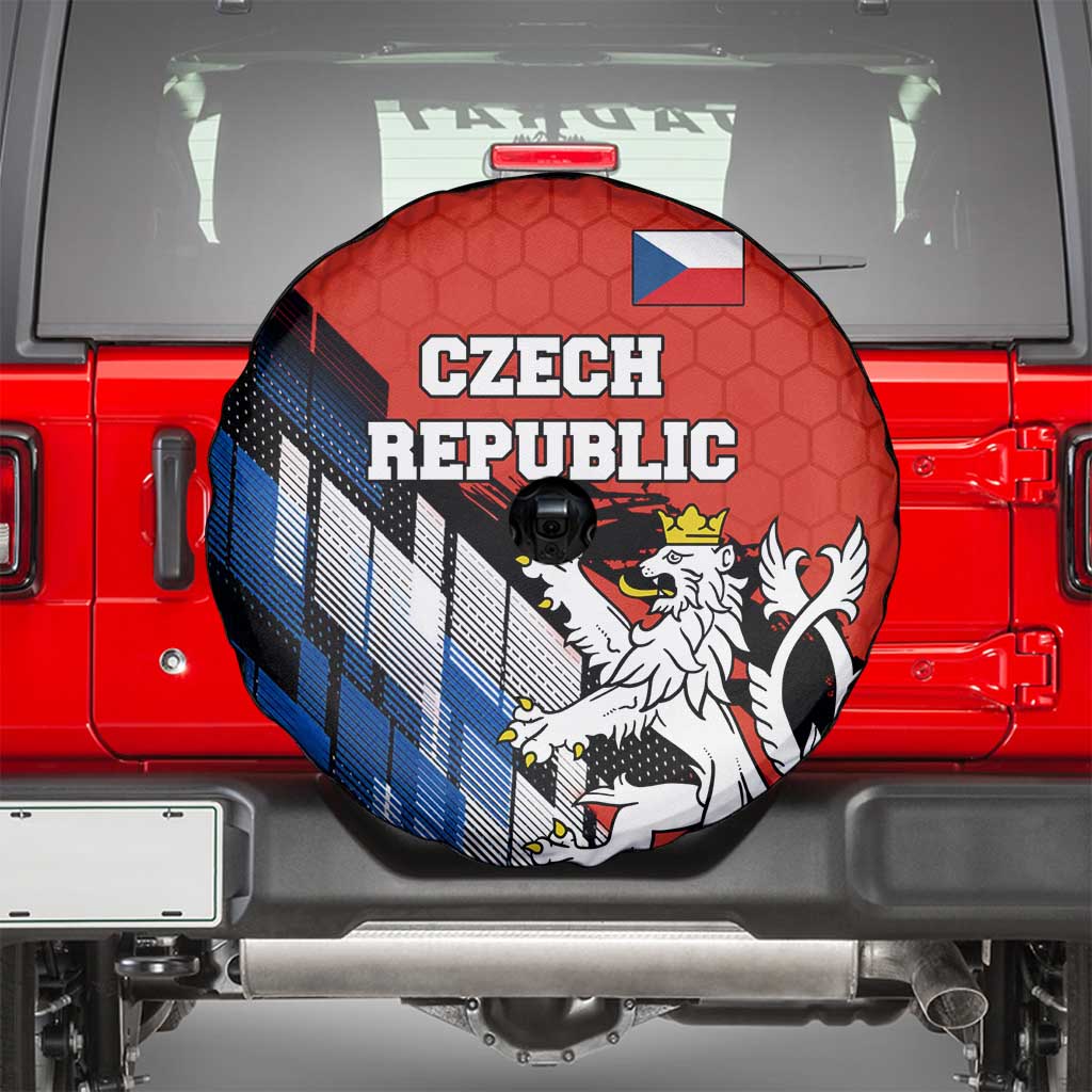 Czech Republic Spare Tire Cover with Red Black Blue Brushstroke Design and National Lion - Wonder Print Shop