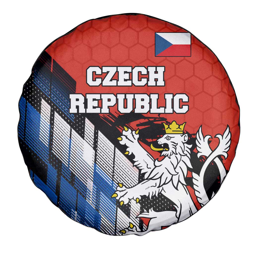 Czech Republic Spare Tire Cover with Red Black Blue Brushstroke Design and National Lion - Wonder Print Shop