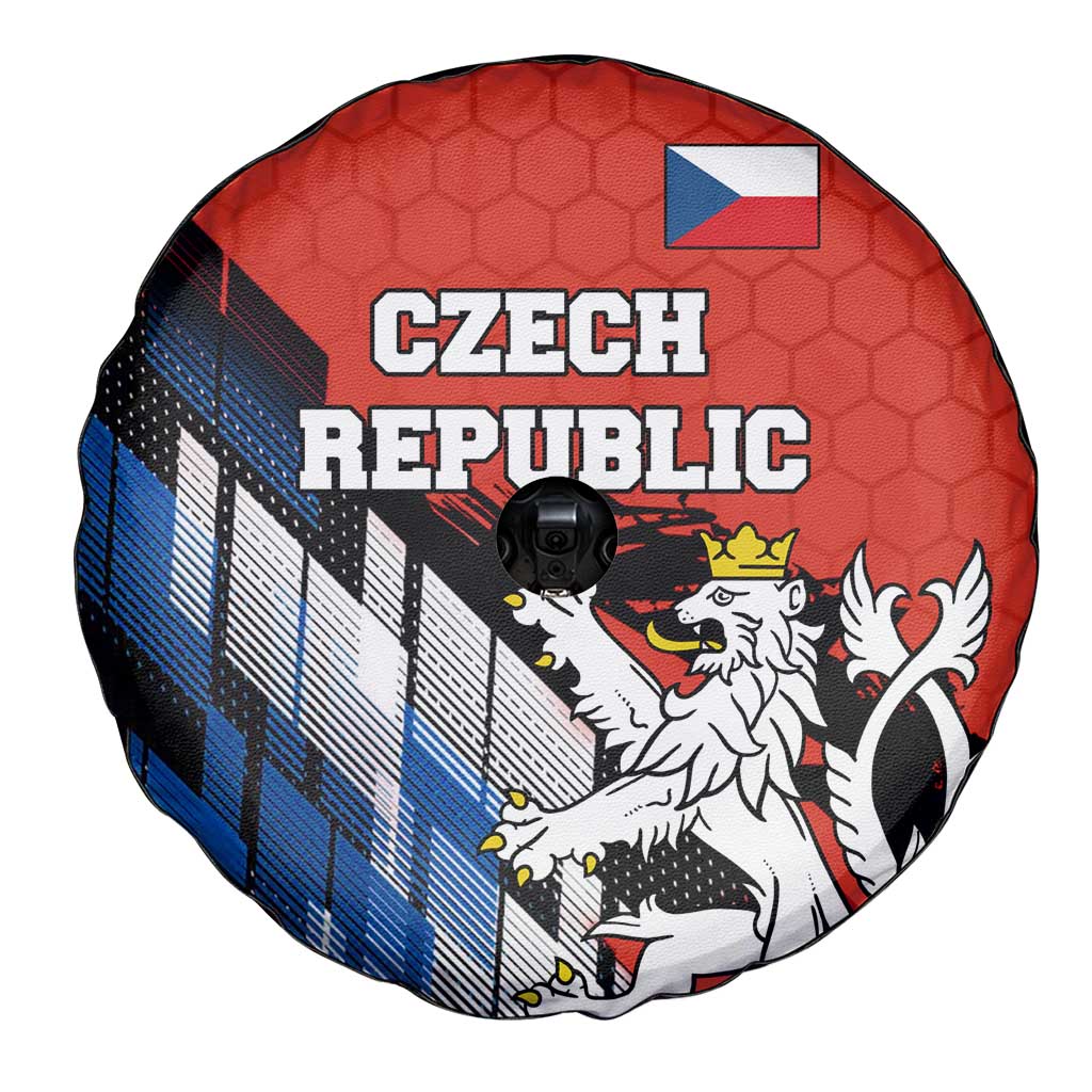 Czech Republic Spare Tire Cover with Red Black Blue Brushstroke Design and National Lion - Wonder Print Shop