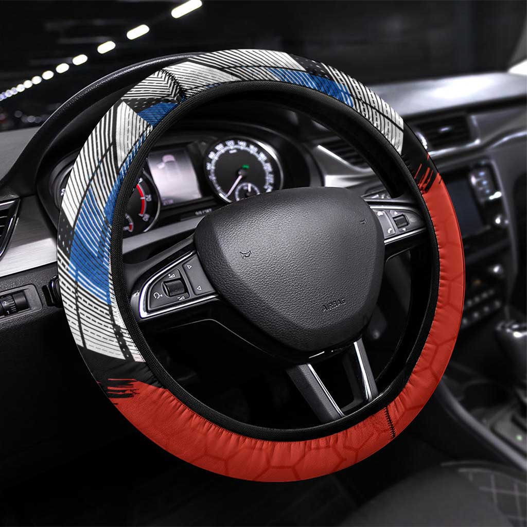 Czech Republic Steering Wheel Cover with Red Black Blue Brushstroke Design and National Lion - Wonder Print Shop