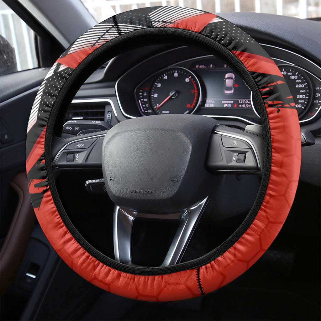 Czech Republic Steering Wheel Cover with Red Black Blue Brushstroke Design and National Lion - Wonder Print Shop