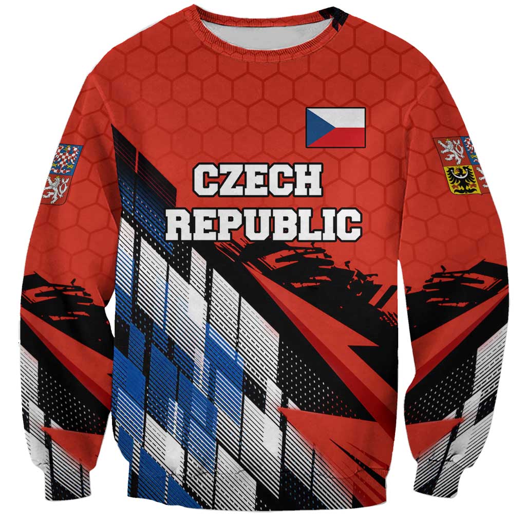 Czech Republic Sweatshirt with Red Black Blue Brushstroke Design and National Lion - Wonder Print Shop