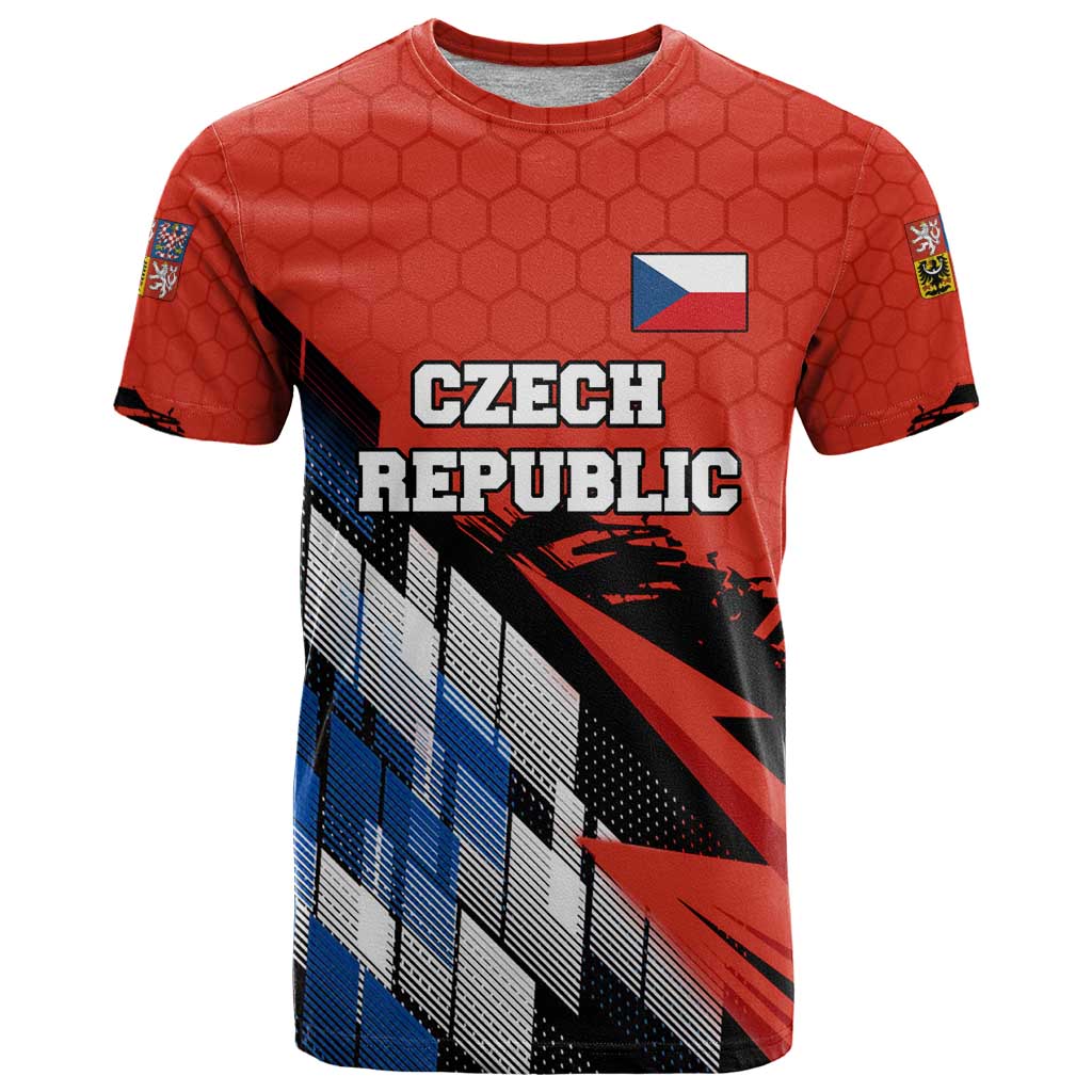 Czech Republic T Shirt with Red Black Blue Brushstroke Design and National Lion - Wonder Print Shop