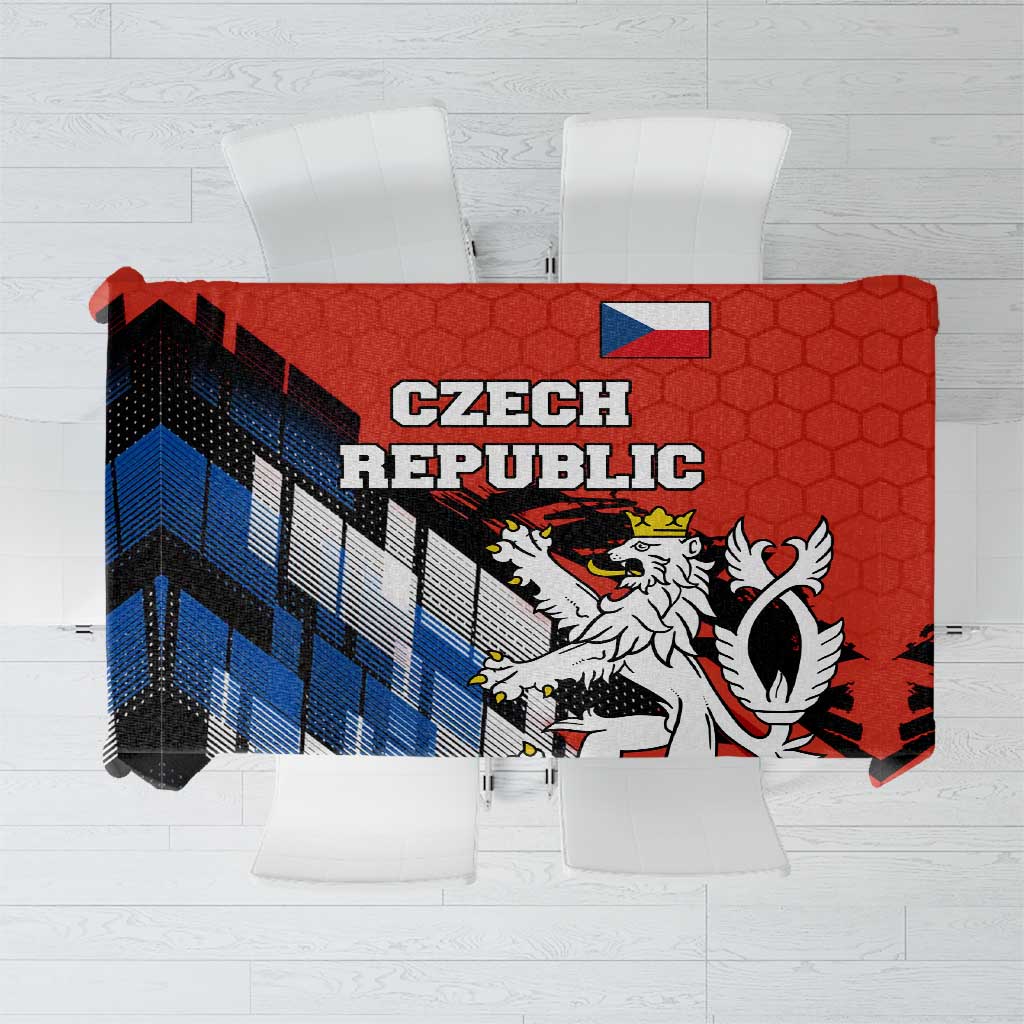 Czech Republic Tablecloth with Red Black Blue Brushstroke Design and National Lion - Wonder Print Shop