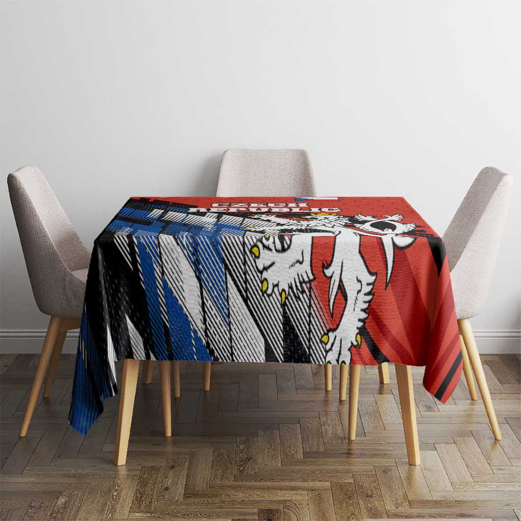 Czech Republic Tablecloth with Red Black Blue Brushstroke Design and National Lion - Wonder Print Shop