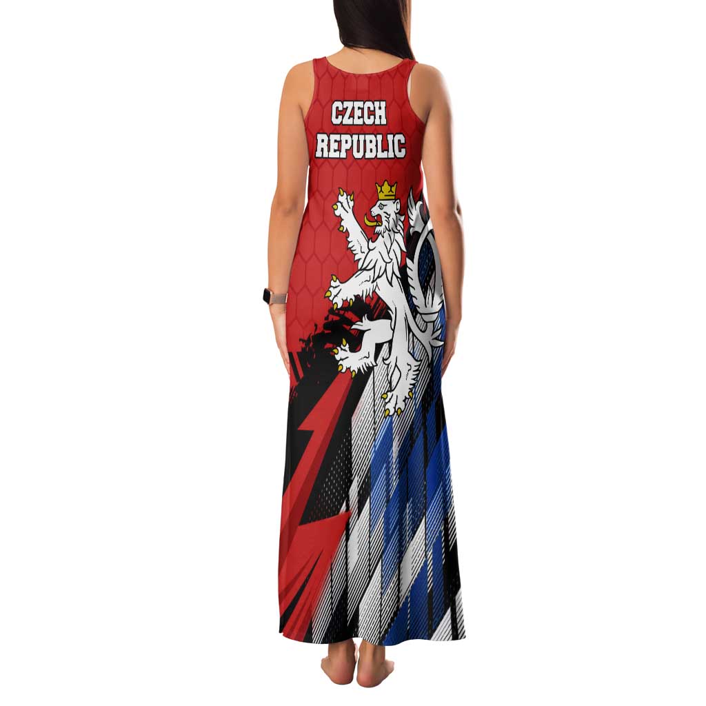 Czech Republic Tank Maxi Dress with Red Black Blue Brushstroke Design and National Lion - Wonder Print Shop